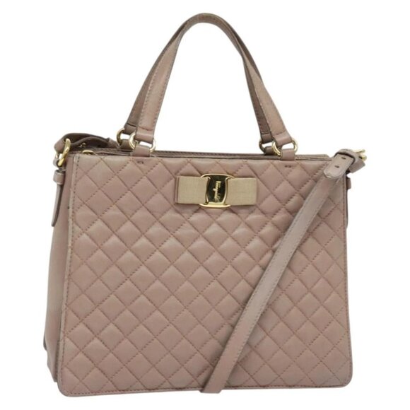 Salvatore Ferragamo Vala Shoulder Bag Leather Pink Gold Auth - Picture 1 of 16